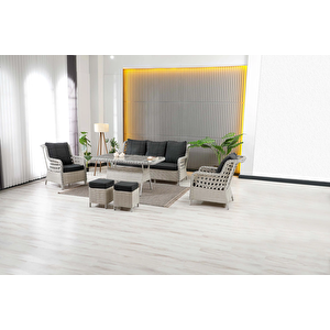 Vilza, 3+1+1 Rattan Bahçe Mobilyası, Beyaz