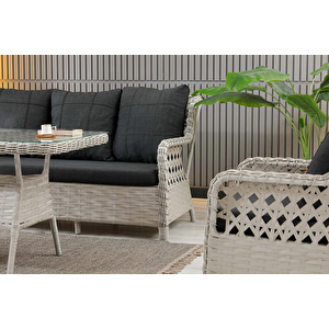 Vilza, 3+1+1 Rattan Bahçe Mobilyası, Beyaz