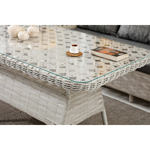Vilza, 3+1+1 Rattan Bahçe Mobilyası, Beyaz