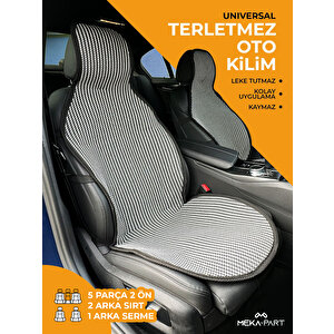 Meka Part Oto Koltuk Koruyucu Kılıf 5 Parça Universal Çizgili Füme Beyaz 2+3 %100 Pamuk Beyaz-Füme