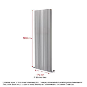 1200x475mm Yüksek Isı Kapasiteli Dikey Alüminyum Tasarım Radyatör Amber Gümüş Gri 60 Ay Garantili