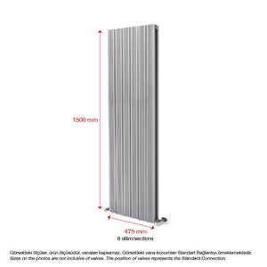 1500x475mm Yüksek Isı Kapasiteli Dikey Alüminyum Tasarım Radyatör Amber Gümüş Gri 60 Ay Garantili