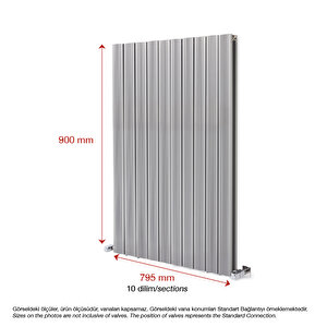 900x795mm Yüksek Isı Kapasiteli Dikey Gümüş Gri Tasarım Alüminyum Radyatör