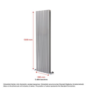 1200x395mm Yüksek Isı Kapasiteli Dikey Alüminyum Tasarım Radyatör Amber Gümüş Gri 60 Ay Garantili