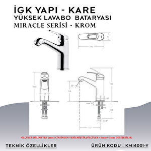 İgk Yapi – Kare Kmi4001-y Miracle Yüksek Lavabo Bataryası