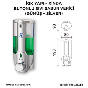 İgk Yapi – Xinda Tekli Butonlu Silver Sıvı Sabun Dispanseri (zyq138-g)