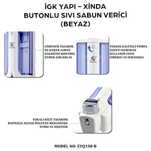İgk Yapi – Xinda Tekli Butonlu Beyaz Sıvı Sabun Dispanseri (zyq138-b)