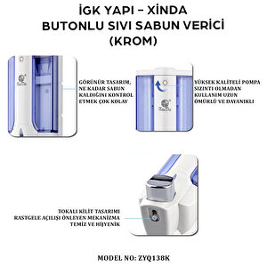 İgk Yapi – Xinda Tekli Butonlu Krom Sıvı Sabun Dispanseri (zyq138-k)