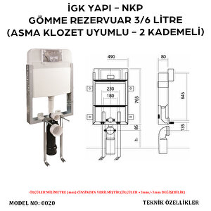 İgk Yapi – Nkp 0020 Gömme Rezervuar 3/6 Litre (asma Klozet Uyumlu - 2 Kademeli)