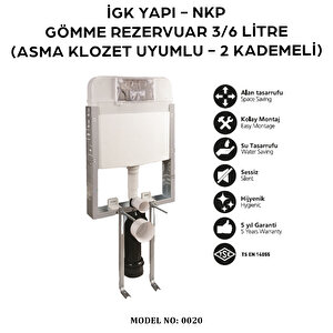 İgk Yapi – Nkp 0020 Gömme Rezervuar 3/6 Litre (asma Klozet Uyumlu - 2 Kademeli)
