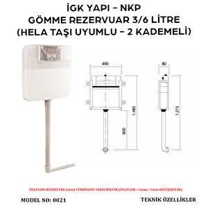 İgk Yapi – Nkp 0021 Gömme Rezervuar 3/6 Litre (hela Taşı Uyumlu - 2 Kademeli)
