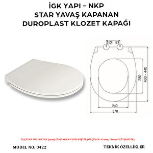 İgk Yapi - Nkp 0422 Star Yavaş Kapanan Duroplast Klozet Kapağı