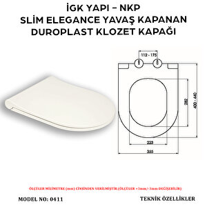 İgk Yapi - Nkp 0411 Sli̇m Elegance Yavaş Kapanan Duroplast Klozet Kapağı