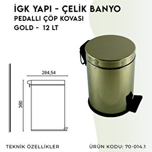 İgk Yapi - Çeli̇k Banyo Pedalli Çöp Kovasi 12lt Gold 430 (70-014.1)