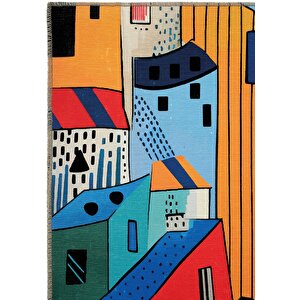 Carnival Renkli Napoli Evleri Desenli Yolluk Koridor Halı Yıkanabilir Şönil Mutfak Halısı 75x300 cm