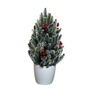 Kozalak Ve Kokina Detaylı Yılbaşı Çam Ağacı 35 Cm Beyaz