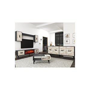 Flydh 180 Cm Şömi̇neli̇(b) Tv Üni̇tesi̇, Konsol(kx180) Ve Orta Sehpa Salon Takimi Antrasi̇t Efesmermer