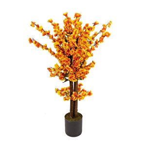 Beyaz Renkli̇ Saksida Sonbahar Renkli̇ 100 Cm Yapay Japon Bahardali Ağaci Sarı Turuncu