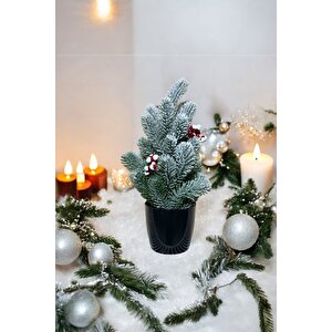 Kokinalı Kar Desenli Yılbaşı Çam Ağacı 36 Cm Siyah