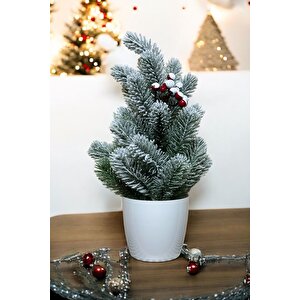 Kokinalı Kar Desenli Yılbaşı Çam Ağacı 36 Cm Beyaz
