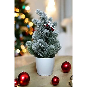 Kokinalı Kar Desenli Yılbaşı Çam Ağacı 36 Cm Beyaz