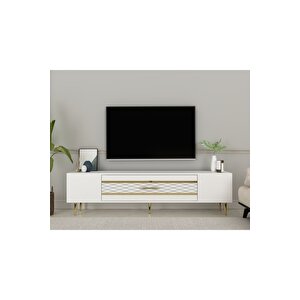 Dekolp2dh Tv Sehpasi Beyaz Altin