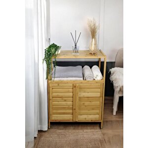 Bambu Çift Kapaklı 2 Raflı Çok Amaçlı Banyo Düzenleyici Organizer Yatay Dolap Jw-26720