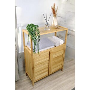 Bambu Çift Kapaklı 2 Raflı Çok Amaçlı Banyo Düzenleyici Organizer Yatay Dolap Jw-26720