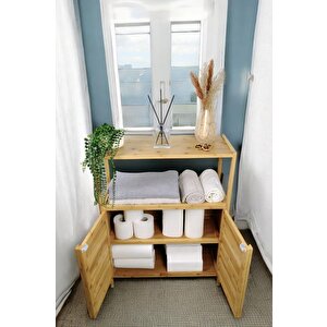 Bambu Çift Kapaklı 2 Raflı Çok Amaçlı Banyo Düzenleyici Organizer Yatay Dolap Jw-26720