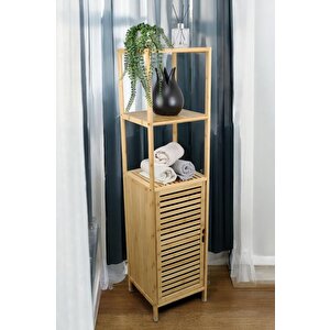 Bambu Tek Kapaklı 3 Raflı Çok Amaçlı Banyo Düzenleyici Organizer Dik Dolap Jwbw-5049