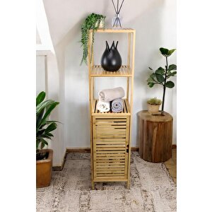 Bambu Tek Kapaklı 3 Raflı Çok Amaçlı Banyo Düzenleyici Organizer Dik Dolap Jwbw-5049
