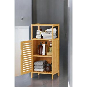 Bambu Tek Kapaklı 2 Raflı Çok Amaçlı Banyo Düzenleyici Organizer Dik Dolap Jw-23090