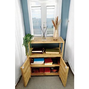 Bambu Çift Kapaklı 2 Raflı Çok Amaçlı  Düzenleyici Organizer Yatay Dolap Jw-26720