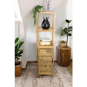 Bambu Tek Kapaklı 3 Raflı Çok Amaçlı  Düzenleyici Organizer Dik Dolap Jwbw-5049