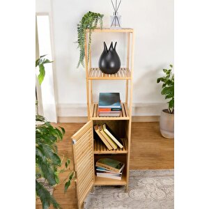 Bambu Tek Kapaklı 3 Raflı Çok Amaçlı  Düzenleyici Organizer Dik Dolap Jwbw-5049