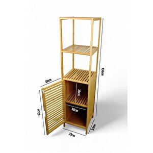 Digithome Bambu Tek Kapaklı 3 Raflı Çok Amaçlı  Düzenleyici Organizer Dik Dolap Jwbw-5049