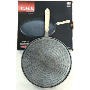 Granit 34cm Çift Taraflı Döküm Grill Gözleme Tava -gri
