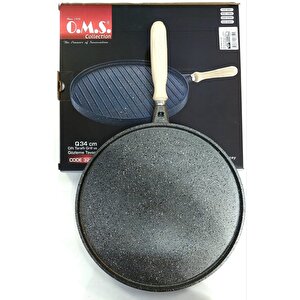 Granit 34cm Çift Taraflı Döküm Grill Gözleme Tava -gri