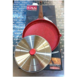 3293 Çevirme Kapaklı Bazlama Gözleme Balık Tavası Döküm 34 Cm Kırmızı
