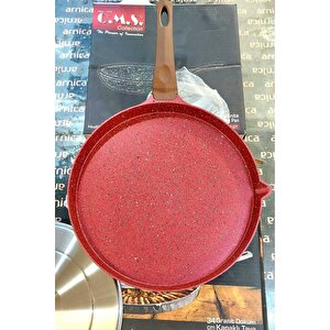 3293 Çevirme Kapaklı Bazlama Gözleme Balık Tavası Döküm 34 Cm Kırmızı