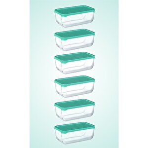 6'lı Snowbox Saklama Kabı Takımı - 1200cc - Yeşil Kapaklı Pb6x53473-y