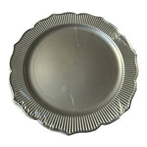 Davet Doğum Günü Parti Sert Plastik Yuvarlak Mika Tabak - 18 Cm. - Gri - 6'lı 10 Paket