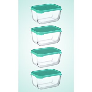4'lü Snowbox Saklama Kabı Takımı - 420cc - Yeşil Kapaklı Pb4x53733