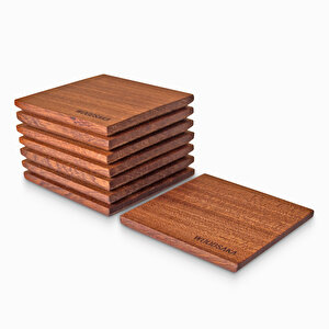 8'li Bardak Altlığı - Sapele Ağacından - 94mm X 94mm X 9mm - Woodsaka