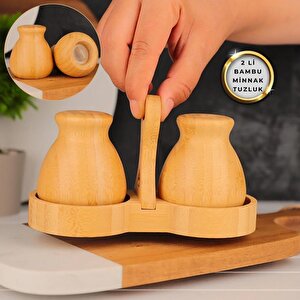 Bambu Dayanıklı 2’li Minik Tombul Tuzluk Biberlik 7b08