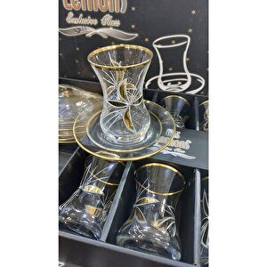 Palmiye Lüx 12 Parça Yaldızlı Taşlı Çay Seti