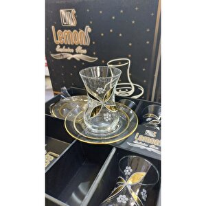 Yonca Lüx 12 Parça Yaldızlı Taşlı Çay Seti