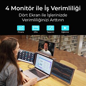 Npo Npm680 14" Fhd 1080p Ips Type-c Taşınabilir Dizüstü 3'lü Monitör Çoklayıcı Notebook Monitör