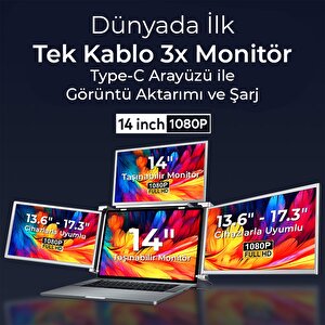 Npo Npm680 14" Fhd 1080p Ips Type-c Taşınabilir Dizüstü 3'lü Monitör Çoklayıcı Notebook Monitör