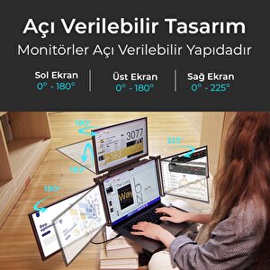 Npo Npm680 14" Fhd 1080p Ips Type-c Taşınabilir Dizüstü 3'lü Monitör Çoklayıcı Notebook Monitör
